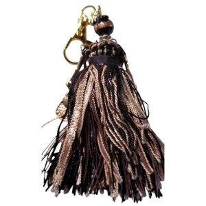 Charm Doll Purse Tassel Key Chain Necklace Pendant  Black Gold Bead Black Brown